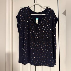 NWT navy and rose gold foil dot cap sleeve